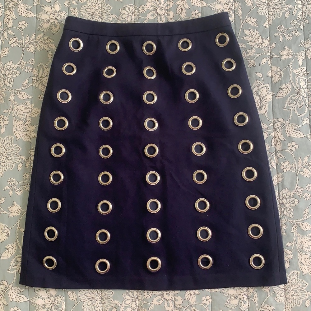 Carmen Navy Blue Grommet Pencil Skirt; Size Small